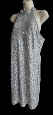 Lovely Grace Silver Sequin Halter Glamorous Party Cocktail Christmas Dress XL
